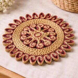 Vintage Handwoven Straw Placemat Natural Fiber Boho Table Setting Decor
